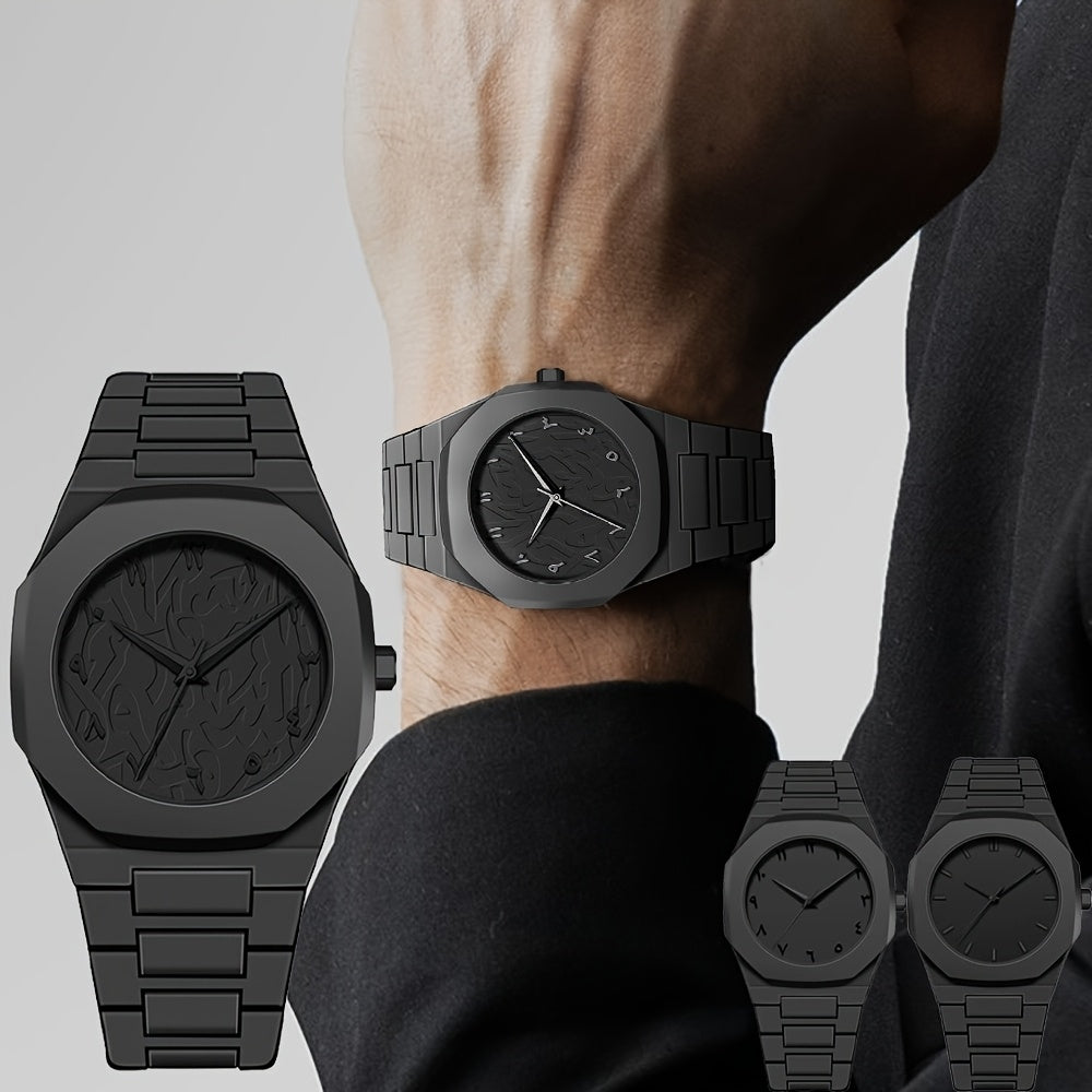 [Relojes de cuarzo para hombres] Reloj de cuarzo para hombre con números arábigos negros, relojes de estilo informal de negocios para hombres, diseño minimalista para vestimenta informal, reloj perfecto para Halloween, Nav