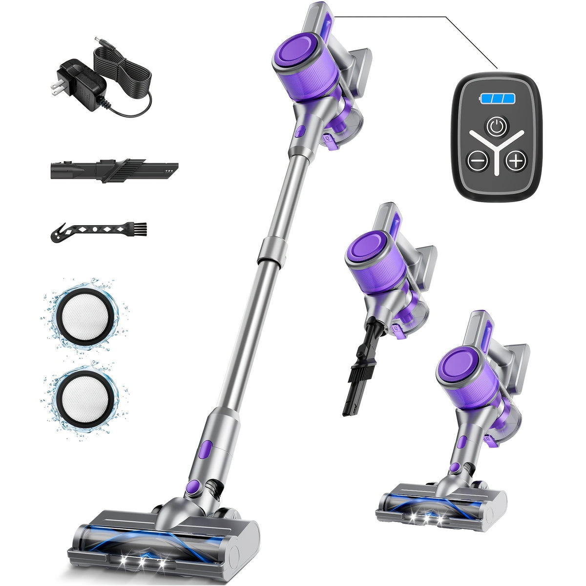 Aspiradora ligera de 35-45 kPa con LED verde mejorado, cepillo antienredos, batería extraíble, múltiples niveles de succión, hasta 45 minutos de autonomía, accesorio para coche de mujer, aspiradora para alfombras, pelo d