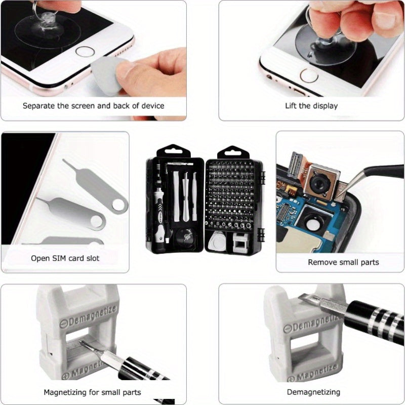 Juego de destornilladores de precisión 115 en 1, juego de puntas para iPhone, portátil, PC, reloj, gafas y otros dispositivos electrónicos, mini juego de destornilladores con estuche.