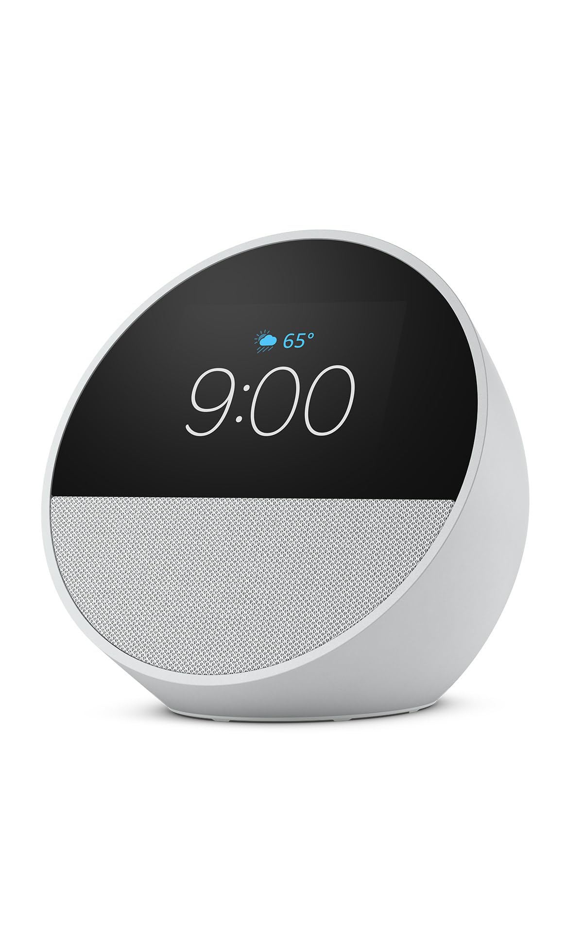 Amazon Echo Spot (modelo más reciente), ideal para mesitas de noche, oficinas y cocinas, despertador inteligente con Alexa, blanco glaciar