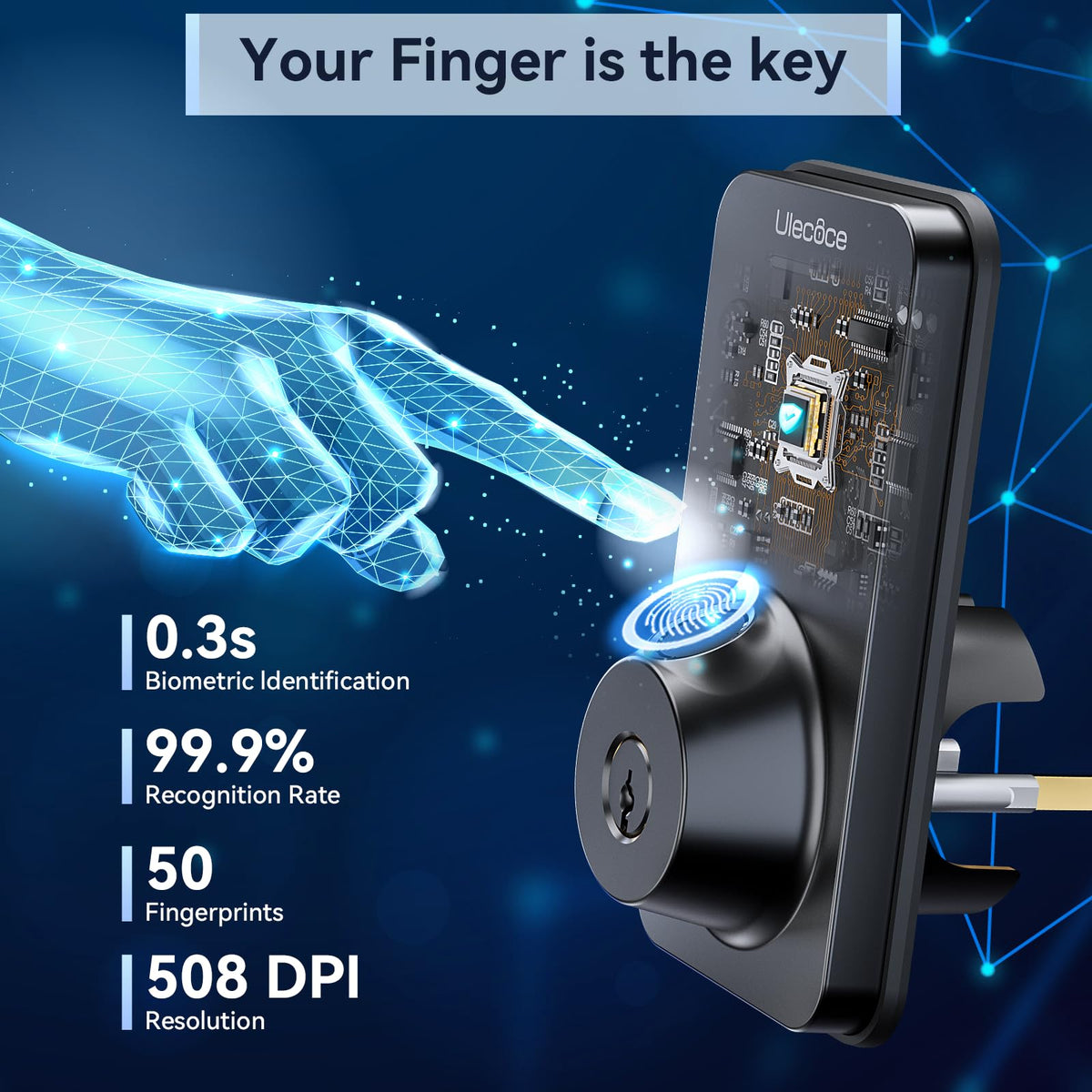 Cerradura de seguridad Ulecoce con teclado y manija, entrada sin llave, control por aplicación, cierre automático, fácil instalación, negro mate
