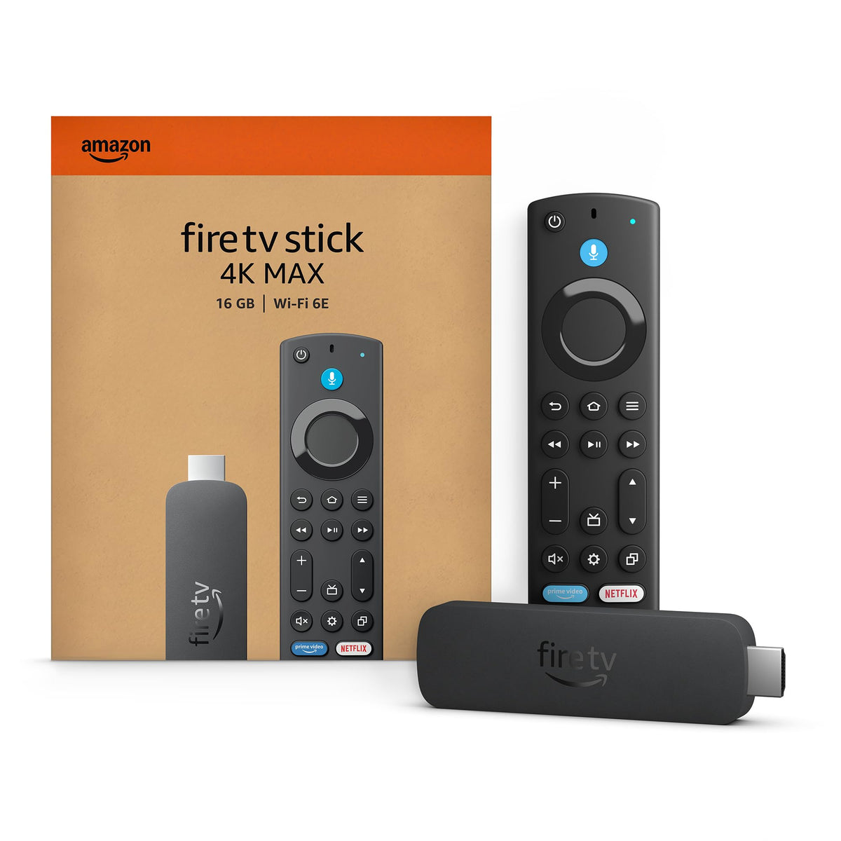 Dispositivo de streaming Amazon Fire TV Stick 4K Max con búsqueda Fire TV impulsada por IA, compatible con Wi-Fi 6E, TV gratuita y en directo sin cable ni satélite.