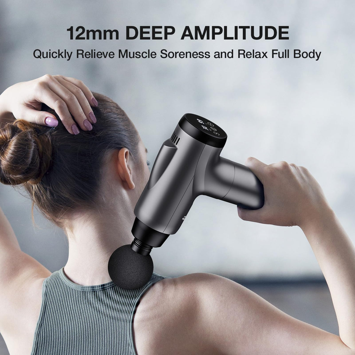 Pistola de masaje OLsky para tejido profundo, masajeador muscular eléctrico portátil, dispositivo de masaje de percusión de alta intensidad para aliviar el dolor con 9 accesorios y 30 velocidades (Gris)
