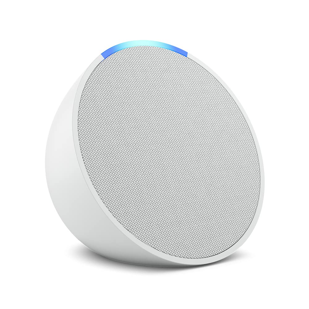Amazon Echo Pop (modelo más reciente), nuestro altavoz Alexa más pequeño, se adapta a cualquier habitación, blanco glaciar
