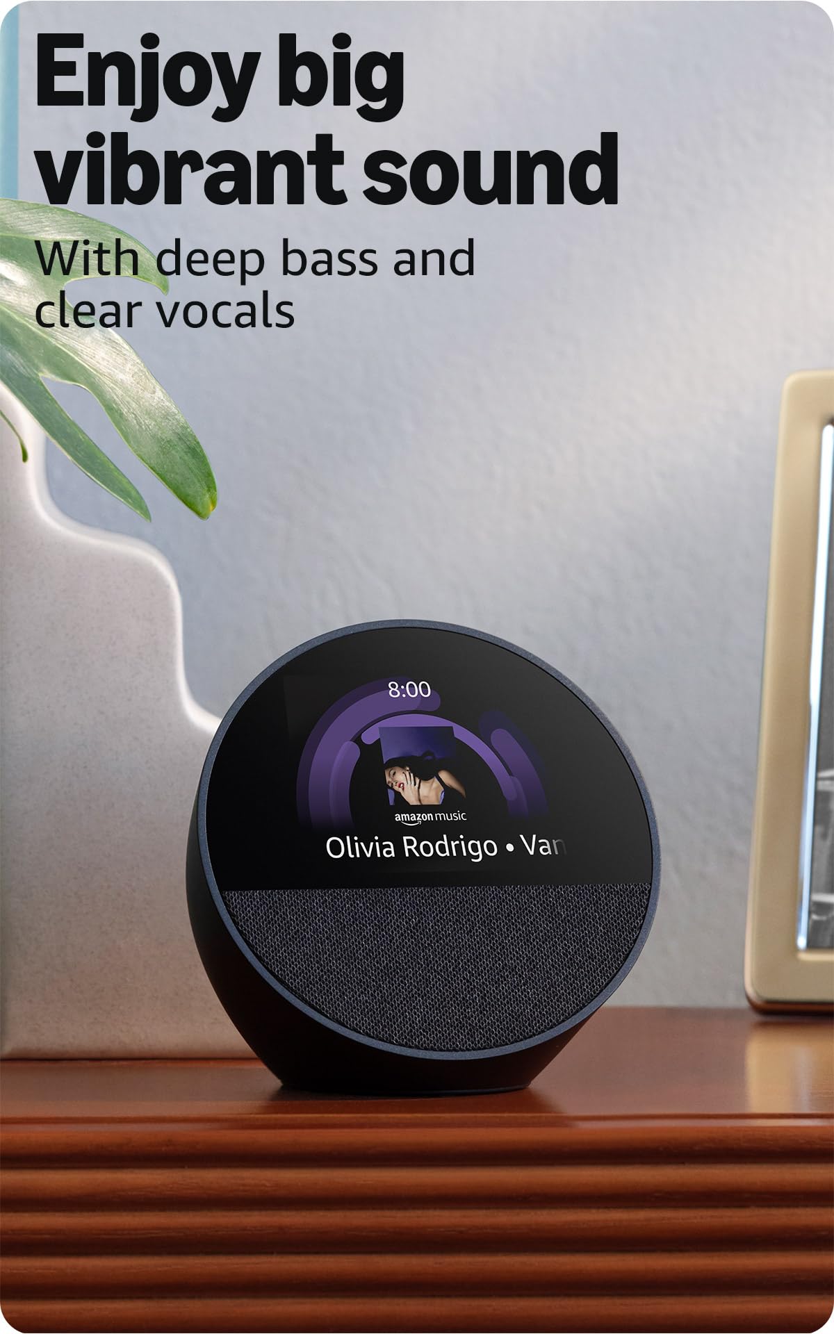 Amazon Echo Spot, ideal para mesitas de noche, oficinas y cocinas, despertador inteligente con Alexa, negro