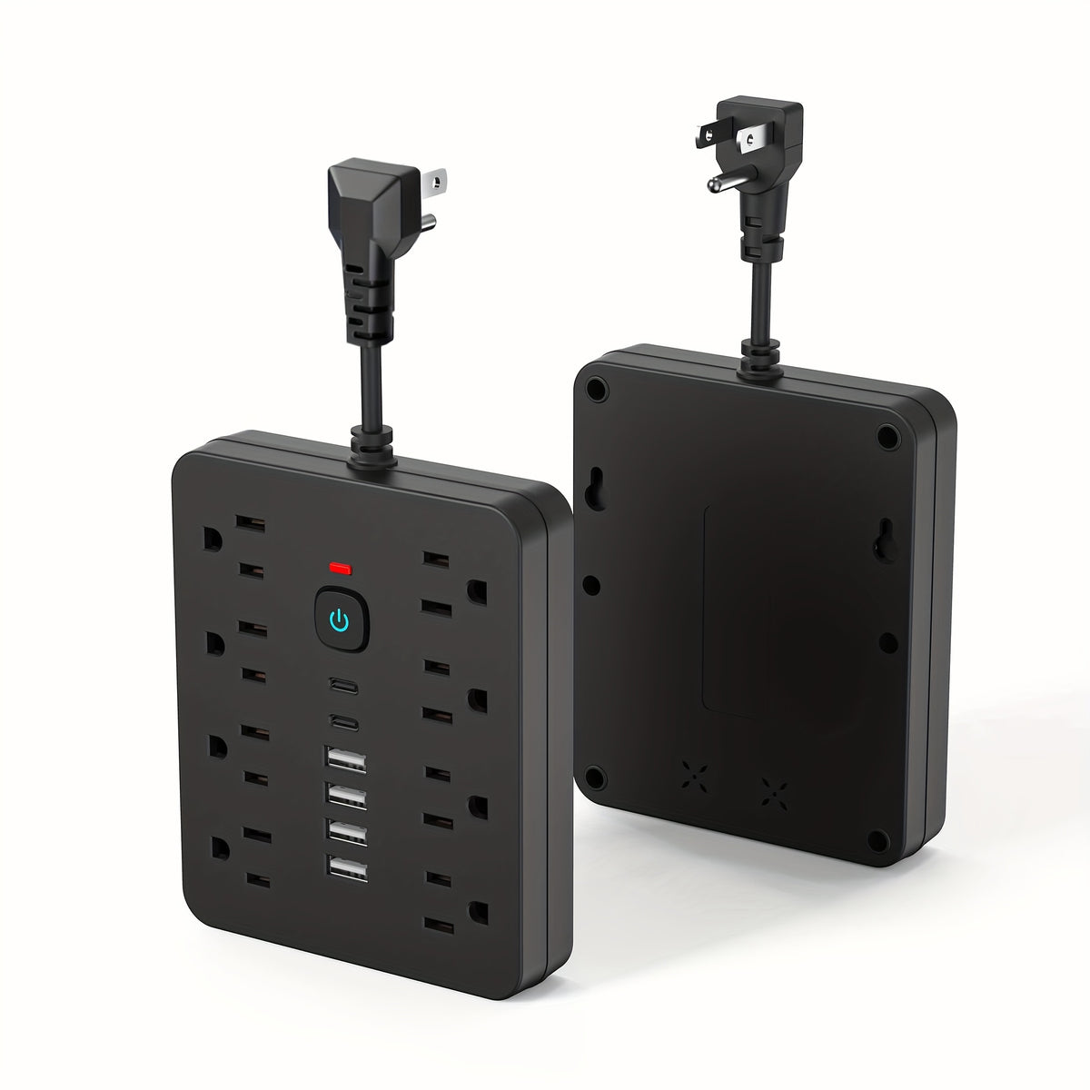 Regleta de enchufes 14 en 1 resistente con 8 tomas de CA, 4 puertos USB-A y 2 puertos USB-C, interruptores inteligentes (encendido/apagado) e indicador, cable alargador compacto con enchufe plano para el hogar, la oficina y l