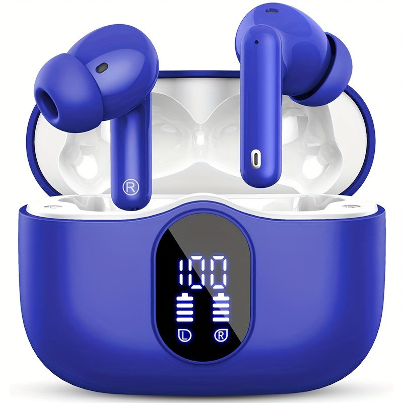 Auriculares inalámbricos 5.3 con sonido estéreo de graves, micrófono con cancelación de ruido y pantalla LED, intraaurales, 40 horas de reproducción, aptos para portátiles, tabletas, teléfonos móviles y para practicar