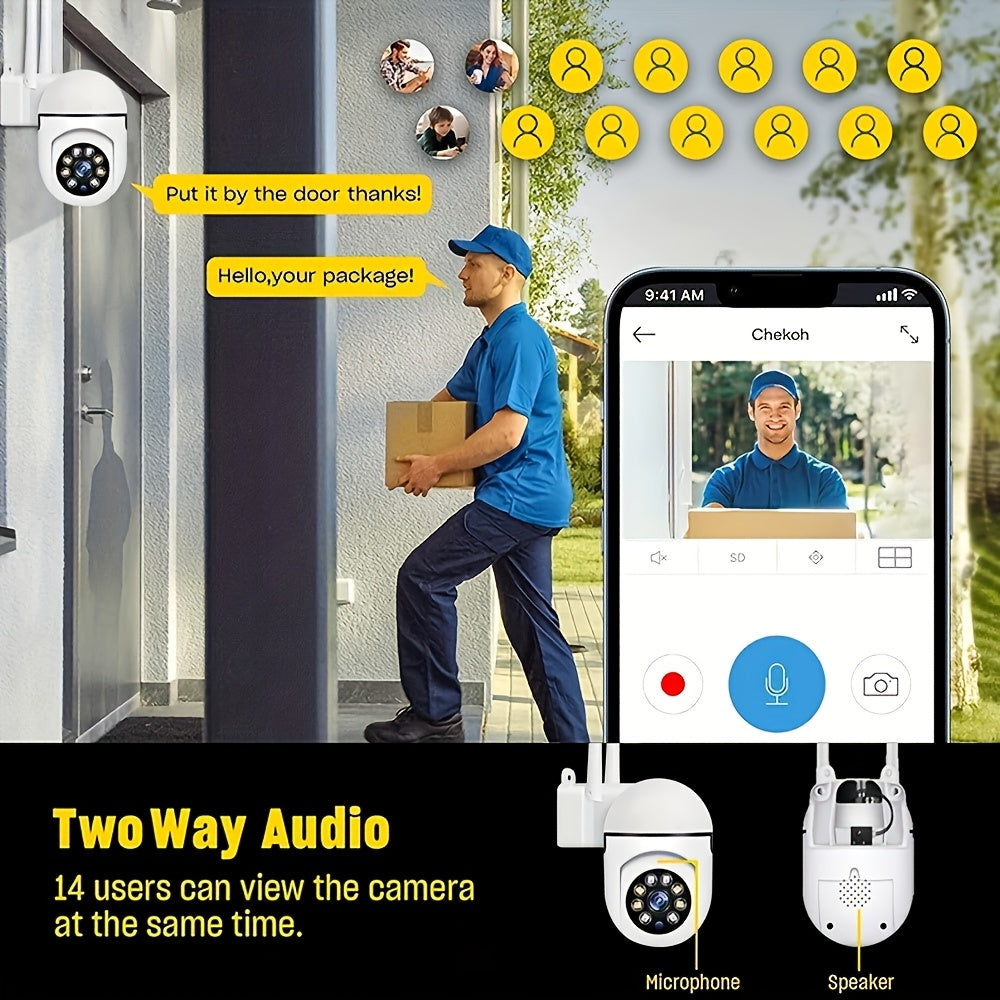 Cámaras de seguridad wifi de 4 piezas, 1080P, inalámbricas, para exteriores, con vista panorámica de 360°, detección de movimiento PIR inteligente, seguimiento de movimiento con IA, visión nocturna a color, audio bidire