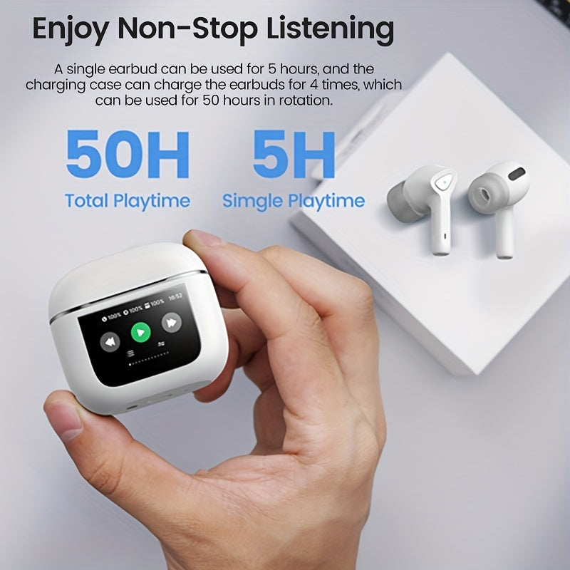 Auriculares inalámbricos con pantalla táctil de 5.3", batería de larga duración de 50 h, graves profundos, micrófono HD, aptos para teléfonos móviles, tabletas y portátiles. Auriculares inalámbricos con carga inalám