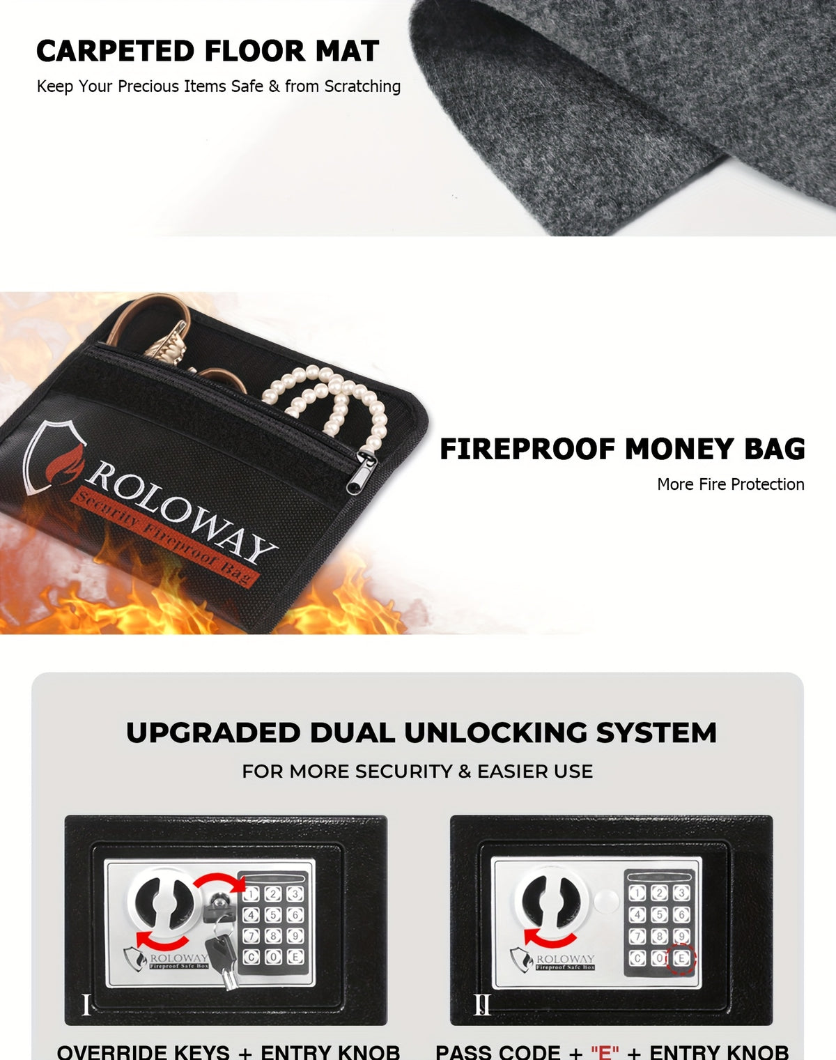 Caja fuerte de acero resistente e ignífuga con bolsa para efectivo - Caja fuerte segura para el hogar con teclado y cerradura, ideal para guardar dinero, documentos y objetos de valor (negra), almacenamiento de objetos de va
