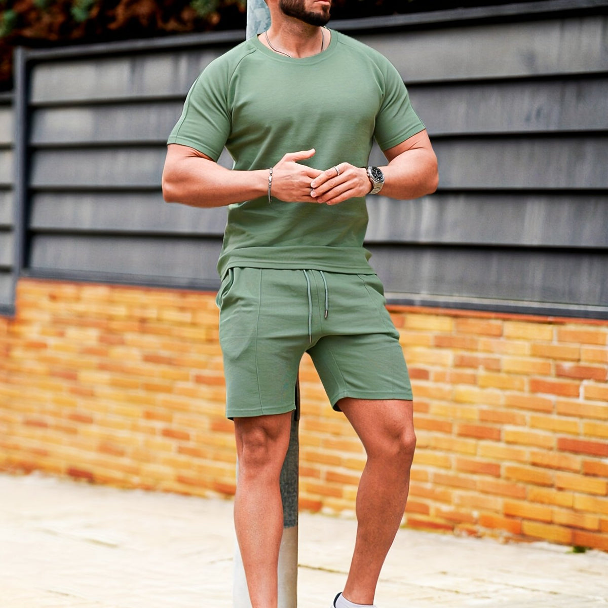 Traje casual multicolor para hombre, conjunto de dos piezas, sencillo y cómodo, para uso diario.