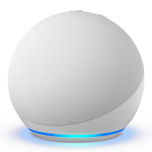 Amazon Echo Dot (modelo más reciente), altavoz Alexa con sonido vibrante, ideal para dormitorios, comedores y oficinas, blanco glaciar