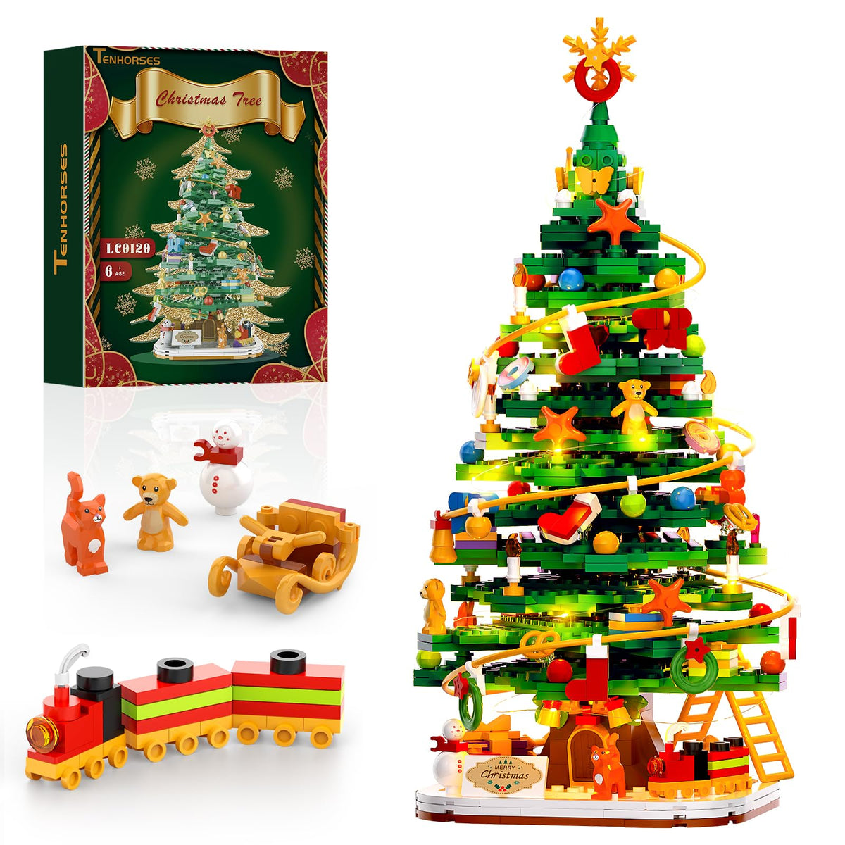 Set de construcción de árbol de Navidad con kit de luces, juguete de construcción compatible con sets navideños, decoración navideña para niños de 8 a 14 años, regalo ideal para niños, niñas y adultos (661 piezas).