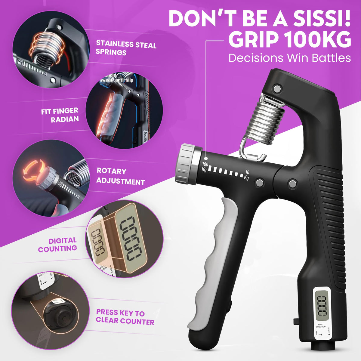 Fortalecedor de agarre manual, paquete de 7 unidades, resistencia ajustable de 10 a 100 kg (22-220 lb), ejercitador de antebrazo, entrenador de fuerza de agarre para el desarrollo muscular y la recuperación de lesiones, manos aeróbicas (paquete de 7).