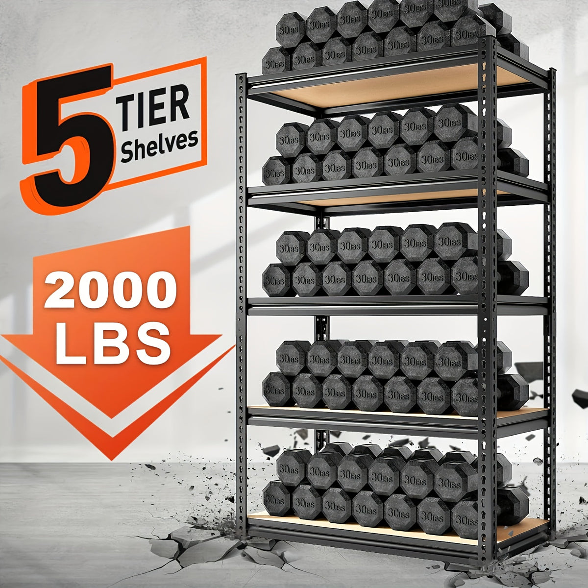 Estantería industrial REIBII de 5 niveles, resistente, con capacidad para 3000 unidades. Estantería independiente ajustable de carbono. Estantes de garaje de 183 cm de alto con fácil montaje en 10 minutos. Ideal para almac