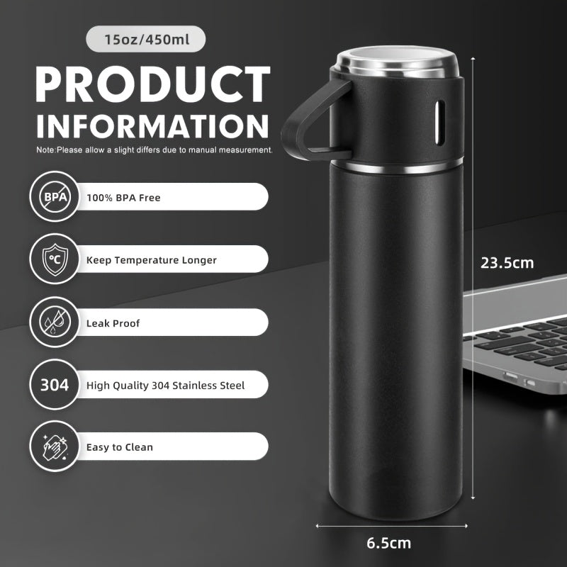 Botella térmica de acero inoxidable de 500 ml/16,9 oz con aislamiento al vacío y taza: aislamiento térmico de doble pared, taza de viaje a prueba de fugas, mantiene bebidas calientes o frías durante horas, elegante color