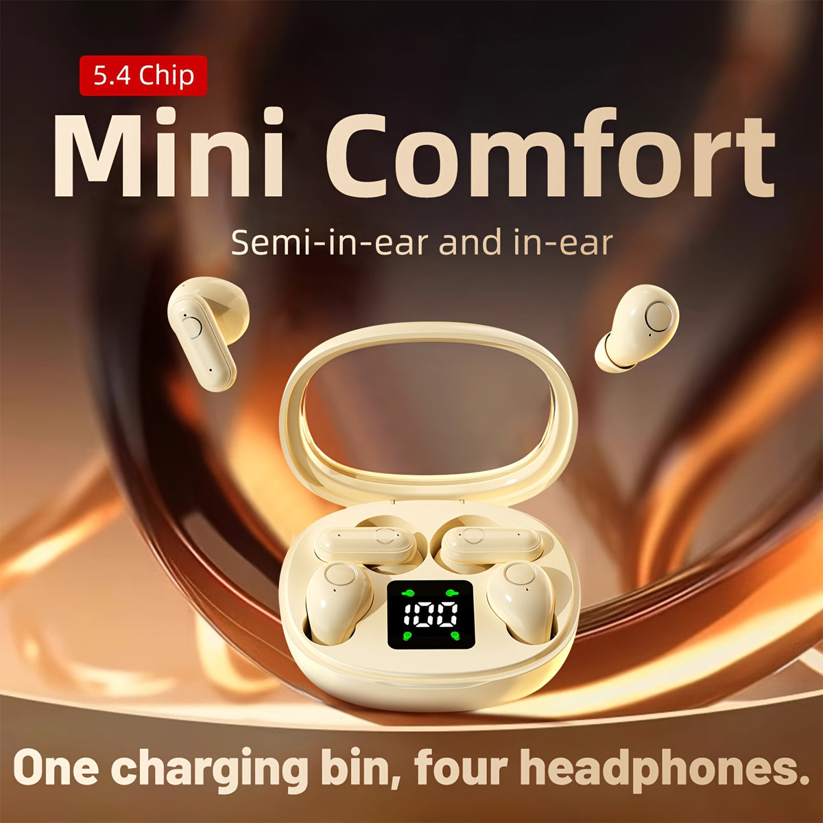 Auriculares inalámbricos deportivos ultracompactos con mango corto, estéreo de graves Hi-Fi, calidad de sonido dual 5.4, reducción de ruido cómoda, pantalla digital de alta definición con micrófono, tiempo de espera ult