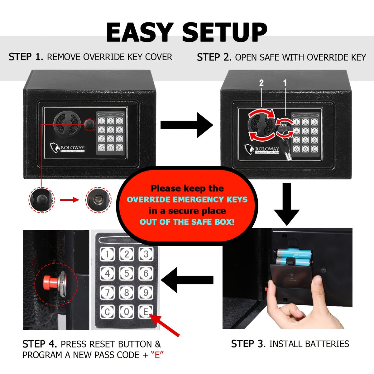 Caja fuerte de acero resistente e ignífuga con bolsa para efectivo - Caja fuerte segura para el hogar con teclado y cerradura, ideal para guardar dinero, documentos y objetos de valor (negra), almacenamiento de objetos de va