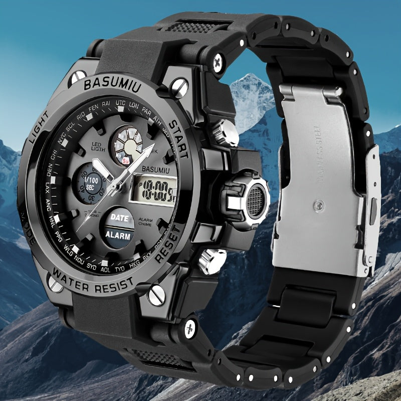 Un reloj deportivo de doble pantalla para hombres, una opción elegante para regalar.
