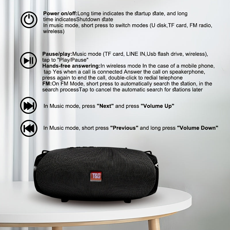 Altavoz inalámbrico portátil TG534 con dos altavoces, audio estéreo TWS de alta resolución, manos libres, compatible con FM, tarjeta TF y disco U, conexión a teléfono móvil, tableta y TV, compatible con tarjeta TF, uni