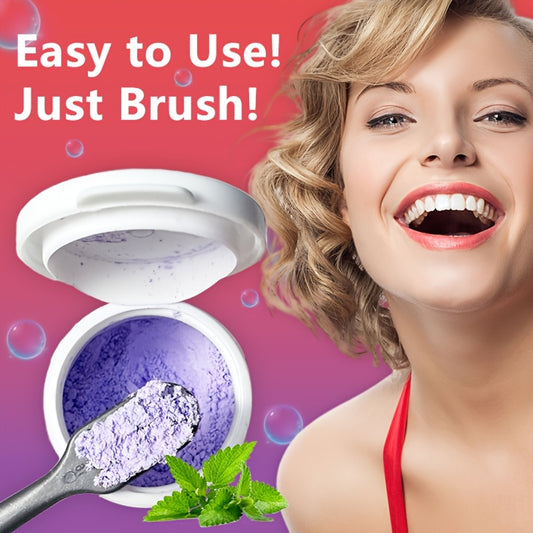 Polvo dental  morado FOCUSMILE - PAP, con saber refrescante a menta que elimina la suciedad de los dientes. No sensible.