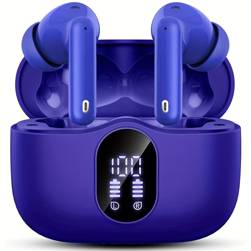 Auriculares inalámbricos 5.3 con sonido estéreo de graves, micrófono con cancelación de ruido y pantalla LED, intraaurales, 40 horas de reproducción, aptos para portátiles, tabletas, teléfonos móviles y para practicar