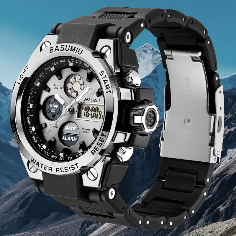 Un reloj deportivo de doble pantalla para hombres, una opción elegante para regalar.