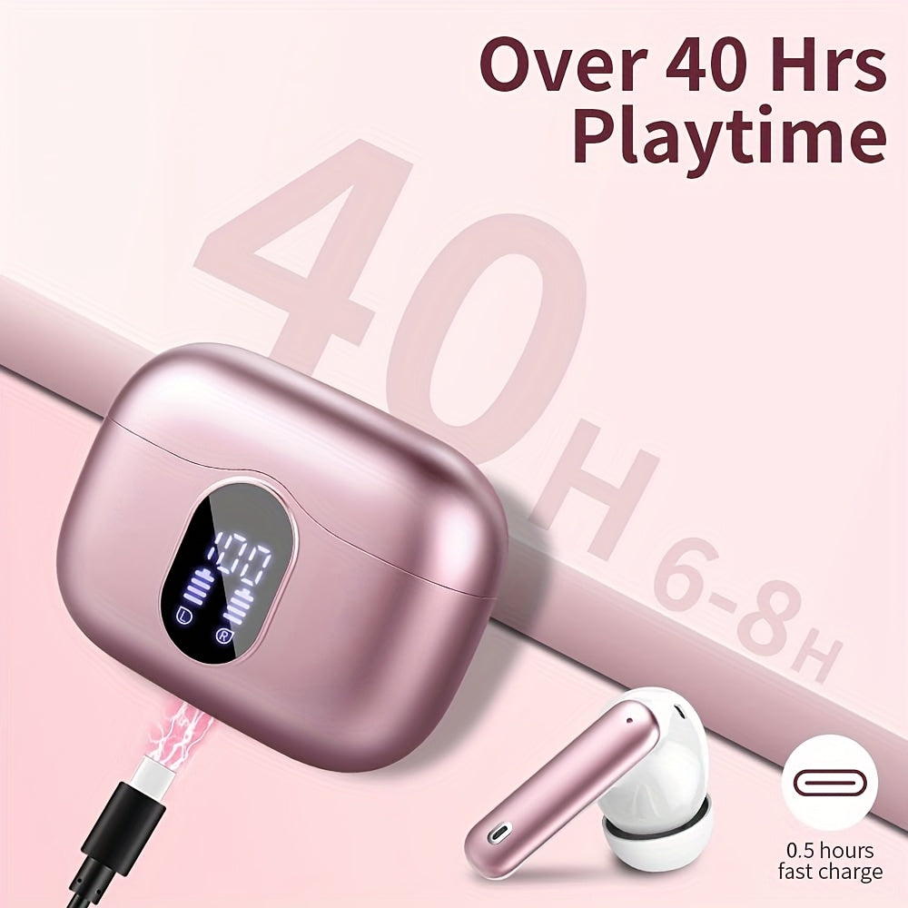 Auriculares inalámbricos 5.3 con sonido estéreo de graves, micrófono con cancelación de ruido y pantalla LED, intraaurales, 40 horas de reproducción, aptos para portátiles, tabletas, teléfonos móviles y para practicar