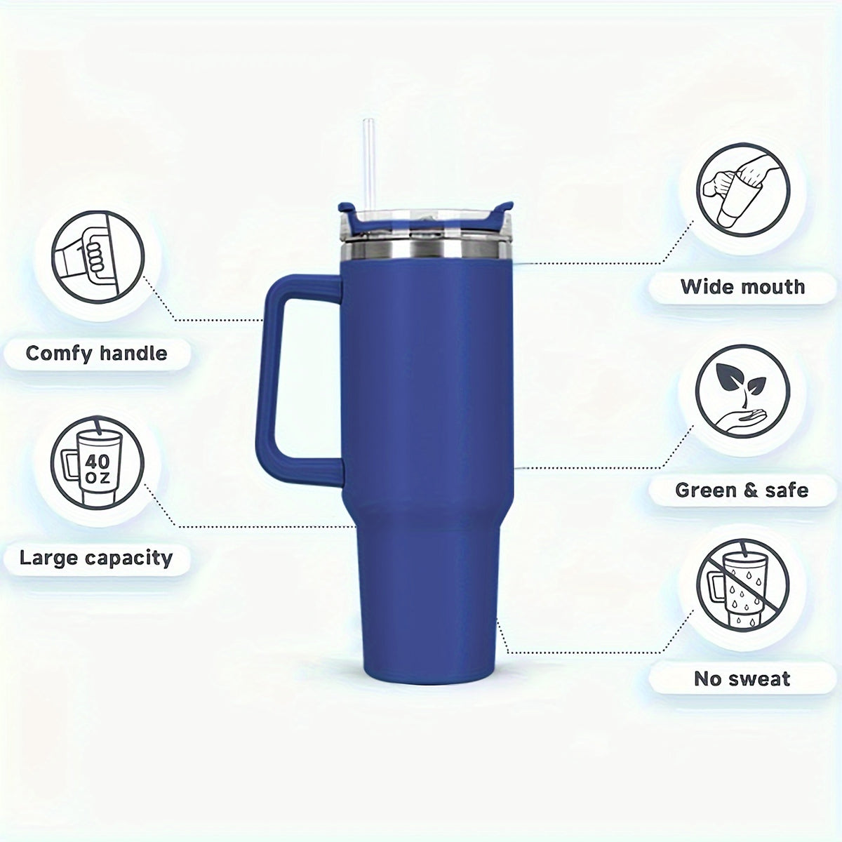 Vaso de acero inoxidable de 1,2 litros con asa y tapa con pajita, taza térmica de viaje para deportes, fitness y actividades al aire libre, reutilizable para coche, botella de agua de gran capacidad (1,2 litros), varios colo