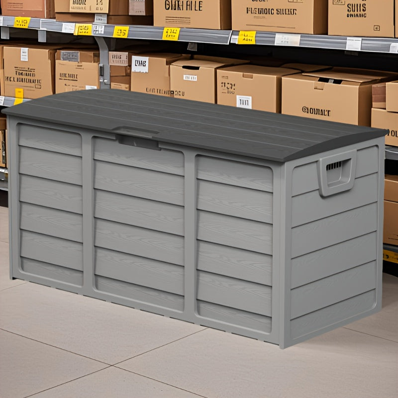 Caja de almacenamiento exterior de resina de 75 galones con asas. Ideal para accesorios de piscina, herramientas de jardín, equipo de camping, regalo navideño. Fácil de montar. Ideal como caja, armario o estante para almac