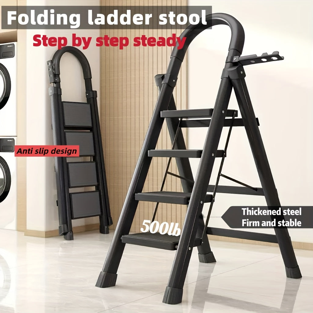 Escalera plegable portátil de alta resistencia de 3, 4 o 5 peldaños, con capacidad de 227 kg, de plástico duradero con peldaños antideslizantes, ligera y portátil, ideal para uso doméstico e industrial.
