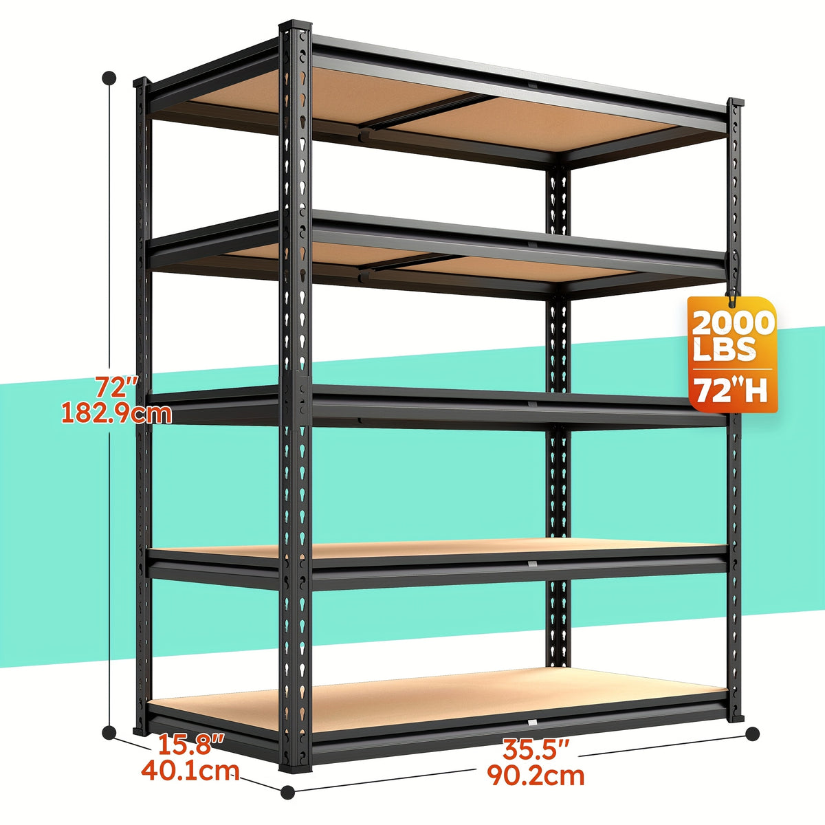 Estantería industrial REIBII de 5 niveles, resistente, con capacidad para 3000 unidades. Estantería independiente ajustable de carbono. Estantes de garaje de 183 cm de alto con fácil montaje en 10 minutos. Ideal para almac