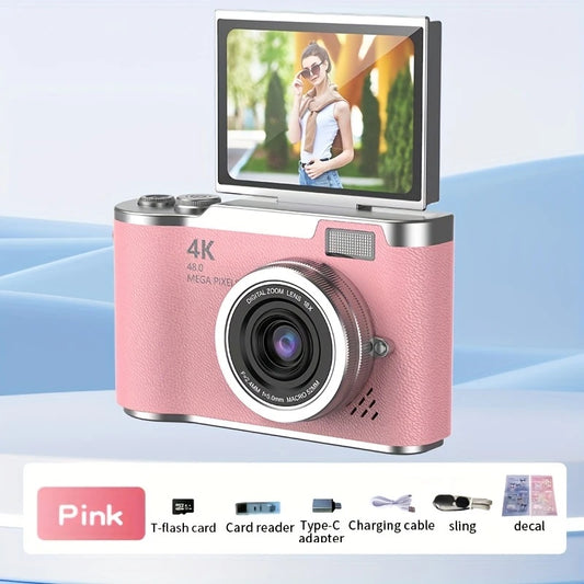 Cámara digital 4K HD con pantalla abatible de 2,4 pulgadas, videocámara profesional para vlogs y fotografía: el regalo perfecto para principiantes en Acción de Gracias y Navidad.