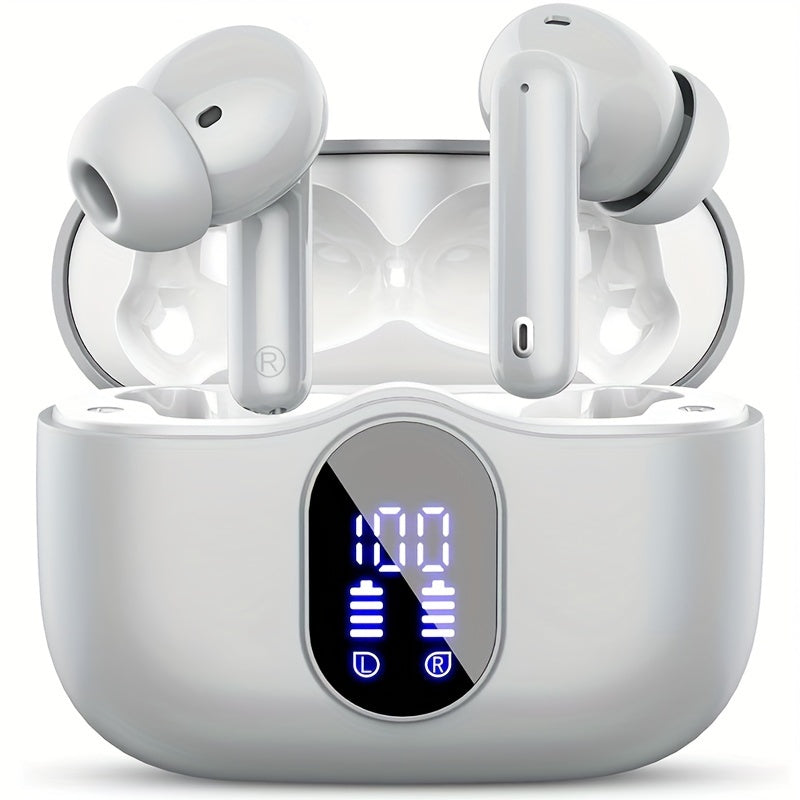 Auriculares inalámbricos 5.3 con sonido estéreo de graves, micrófono con cancelación de ruido y pantalla LED, intraaurales, 40 horas de reproducción, aptos para portátiles, tabletas, teléfonos móviles y para practicar