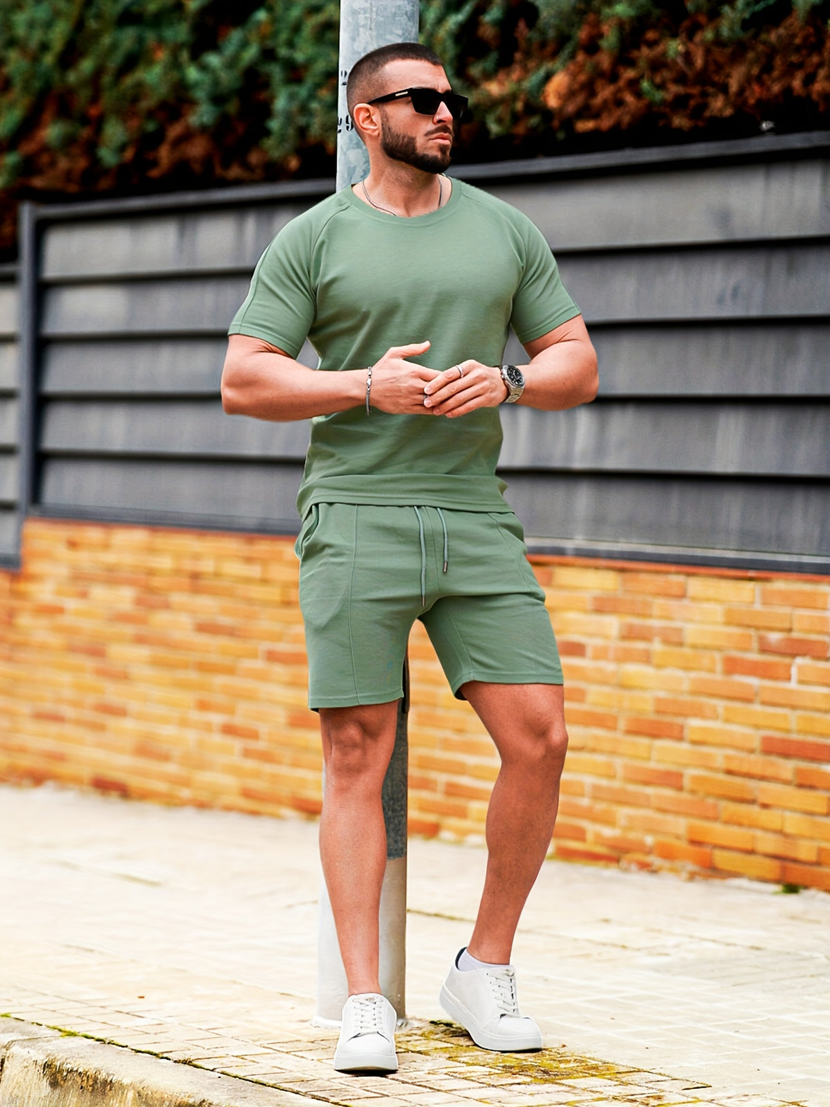 Traje casual multicolor para hombre, conjunto de dos piezas, sencillo y cómodo, para uso diario.