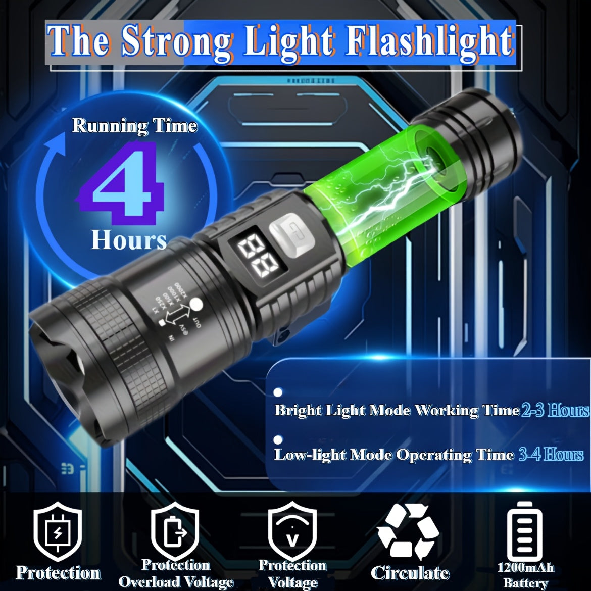 4 linternas LED recargables de alta potencia con foco con zoom y cable USB. Superbrillantes, de largo alcance, luz de trabajo táctica para camping, senderismo, emergencias y viajes. Equipo de senderismo. Linterna robusta. Li