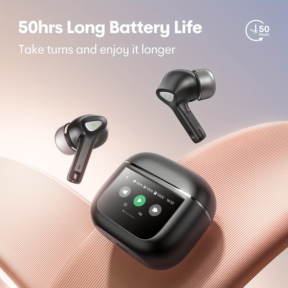 Auriculares inalámbricos con pantalla táctil de 5.3", batería de larga duración de 50 h, graves profundos, micrófono HD, aptos para teléfonos móviles, tabletas y portátiles. Auriculares inalámbricos con carga inalám