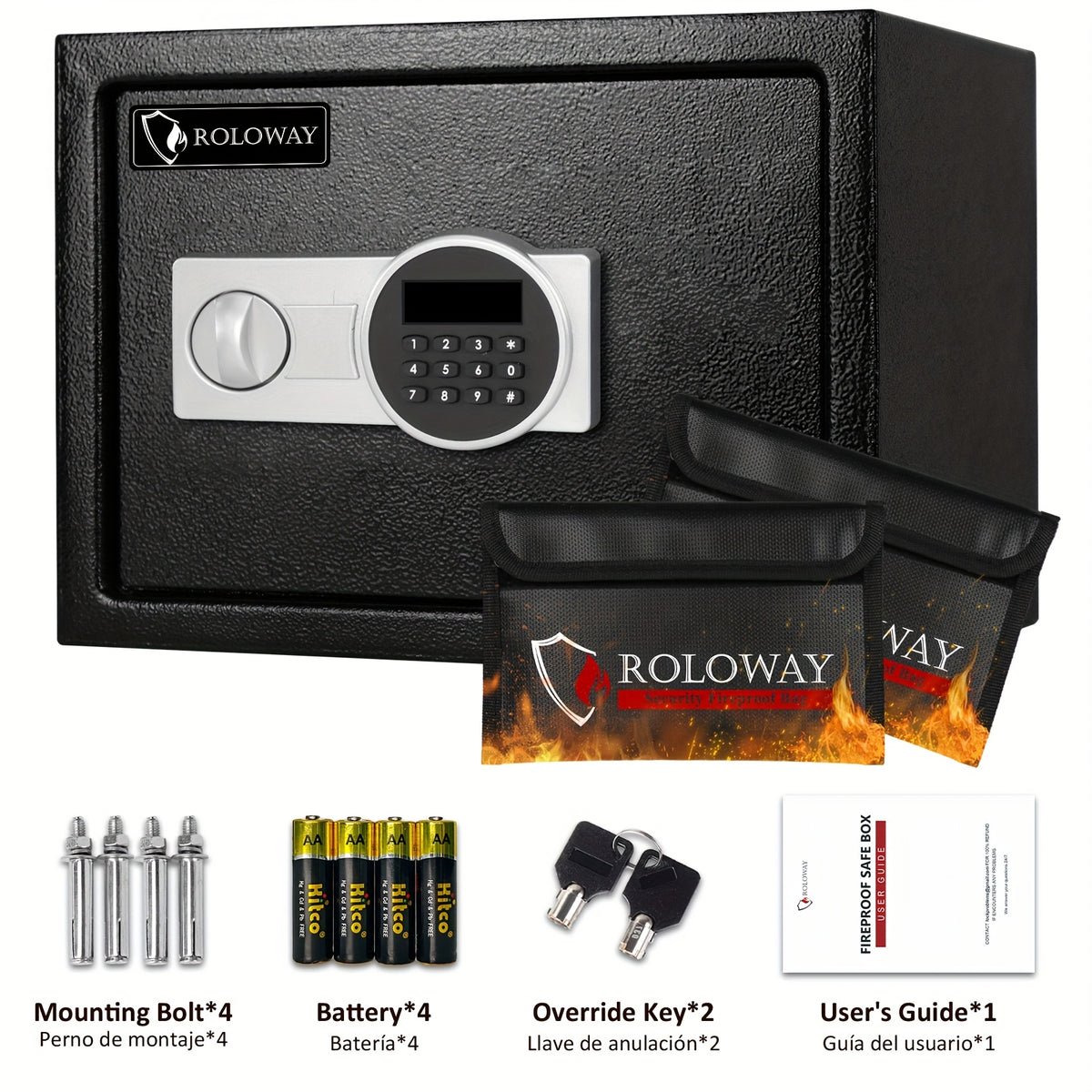 Caja fuerte de acero resistente e ignífuga con bolsa para efectivo - Caja fuerte segura para el hogar con teclado y cerradura, ideal para guardar dinero, documentos y objetos de valor (negra), almacenamiento de objetos de va