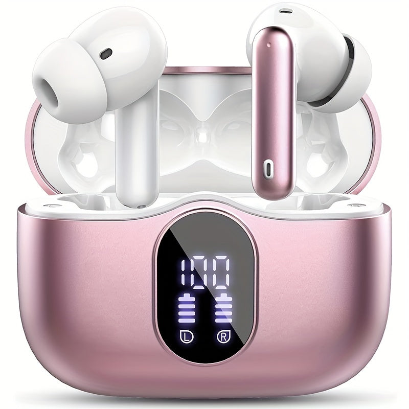 Auriculares inalámbricos 5.3 con sonido estéreo de graves, micrófono con cancelación de ruido y pantalla LED, intraaurales, 40 horas de reproducción, aptos para portátiles, tabletas, teléfonos móviles y para practicar
