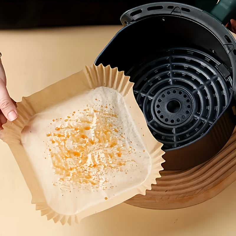 [Antiadherente | Freidora de aire] 100 láminas antiadherentes para freidora de aire | Hojas de papel marrón para hornear, asar y usar en microondas - Fáciles de limpiar, cocina saludable, perfectas para cocinas domésticas