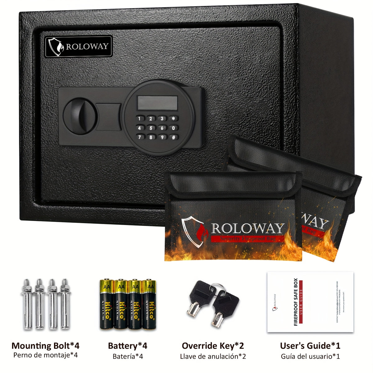 Caja fuerte de acero resistente e ignífuga con bolsa para efectivo - Caja fuerte segura para el hogar con teclado y cerradura, ideal para guardar dinero, documentos y objetos de valor (negra), almacenamiento de objetos de va