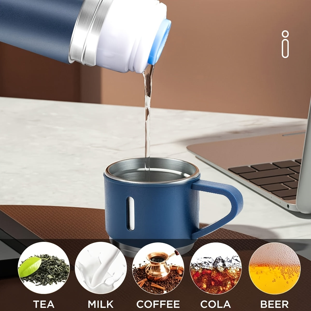 Botella térmica de acero inoxidable de 500 ml/16,9 oz con aislamiento al vacío y taza: aislamiento térmico de doble pared, taza de viaje a prueba de fugas, mantiene bebidas calientes o frías durante horas, elegante color