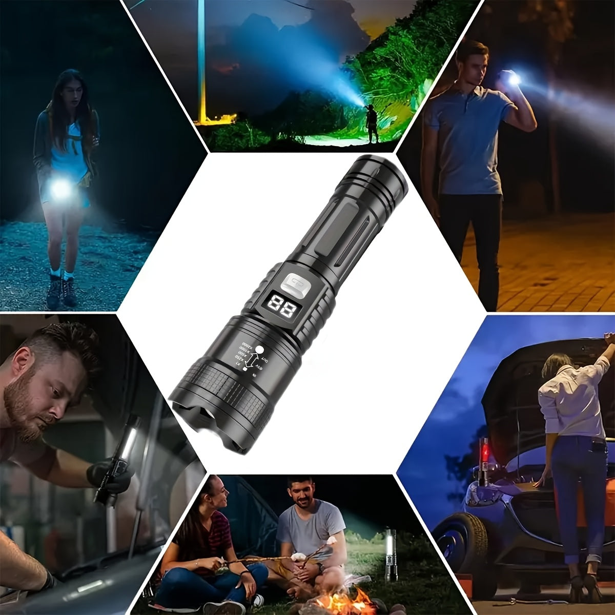 4 linternas LED recargables de alta potencia con foco con zoom y cable USB. Superbrillantes, de largo alcance, luz de trabajo táctica para camping, senderismo, emergencias y viajes. Equipo de senderismo. Linterna robusta. Li