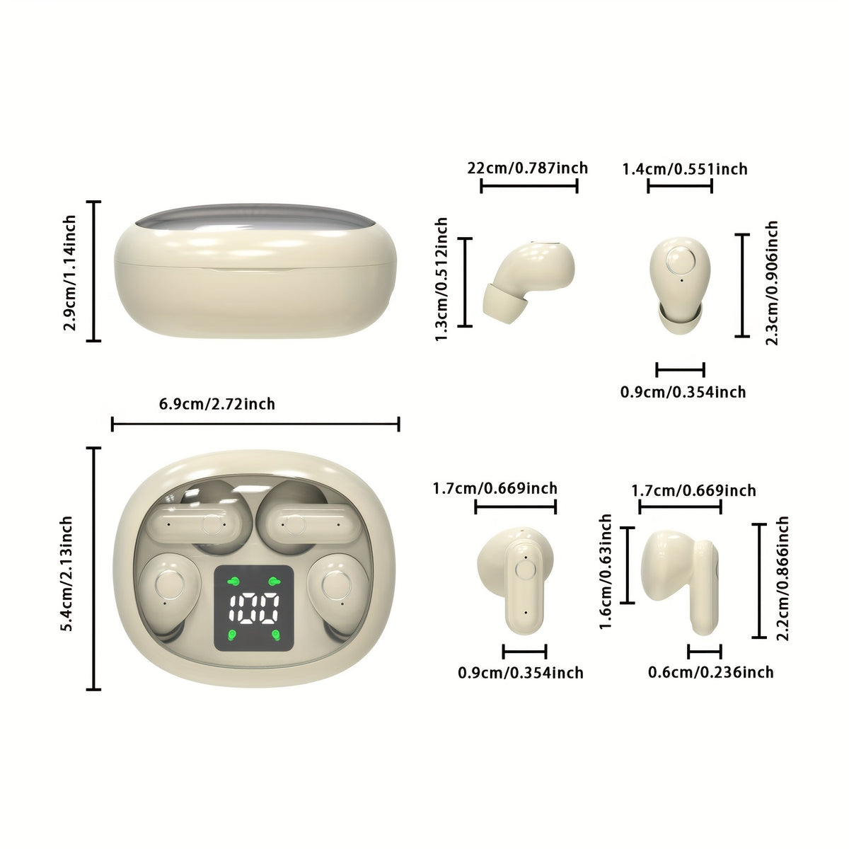 Auriculares inalámbricos deportivos ultracompactos con mango corto, estéreo de graves Hi-Fi, calidad de sonido dual 5.4, reducción de ruido cómoda, pantalla digital de alta definición con micrófono, tiempo de espera ult