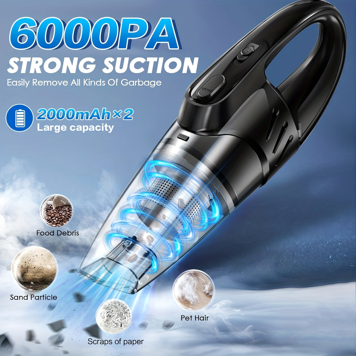 Aspiradora de mano para coche, silenciosa, con 5 accesorios, ideal para limpieza interior, hogar, mascotas, accesorios para coche, regalos.