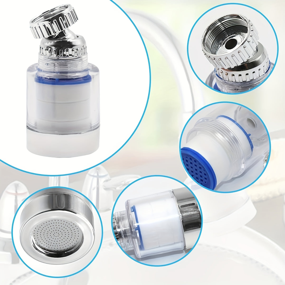 Grifo purificador de agua (juego de 7/14 piezas), grifo purificador de agua multifuncional con filtro reemplazable, apto para cocina, lavabo, inodoro y ducha. No requiere electricidad. Compatible con roscas estándar, fácil