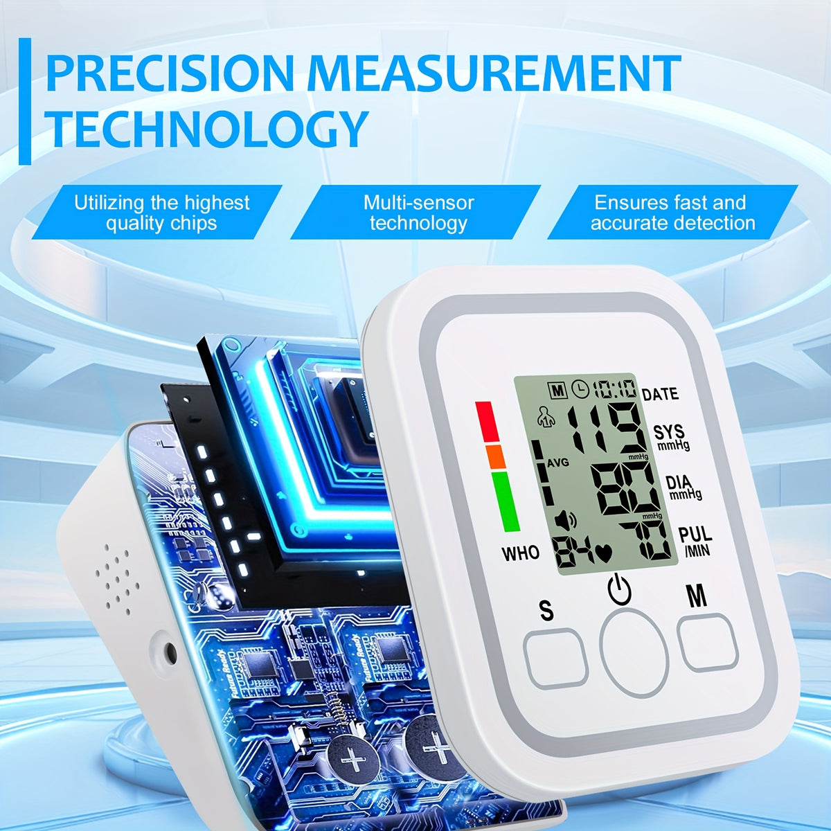 Tensiómetro portátil de brazo todo en uno | Pantalla LCD grande, control con un solo toque, informes de voz, alertas de hipertensión, memoria de 2x99, brazalete ajustable | Imprescindible para el hogar y viajes, ideal para