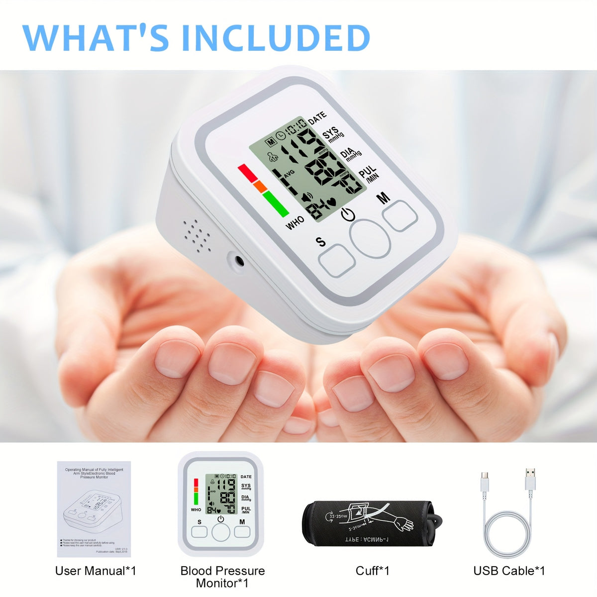 Tensiómetro portátil de brazo todo en uno | Pantalla LCD grande, control con un solo toque, informes de voz, alertas de hipertensión, memoria de 2x99, brazalete ajustable | Imprescindible para el hogar y viajes, ideal para