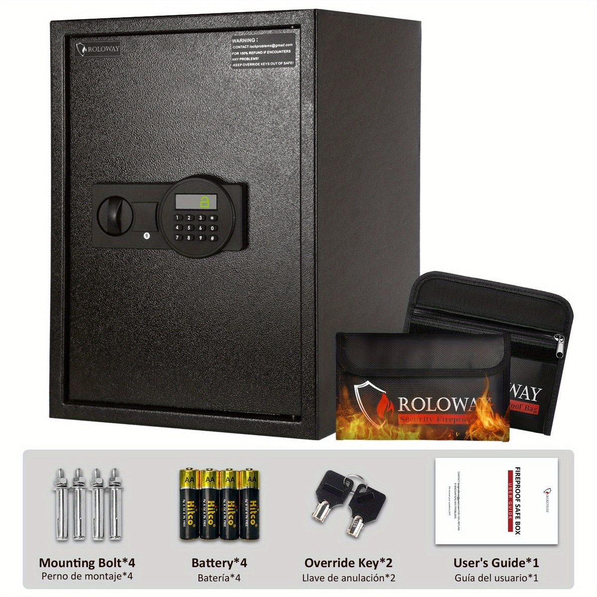 Caja fuerte de acero resistente e ignífuga con bolsa para efectivo - Caja fuerte segura para el hogar con teclado y cerradura, ideal para guardar dinero, documentos y objetos de valor (negra), almacenamiento de objetos de va