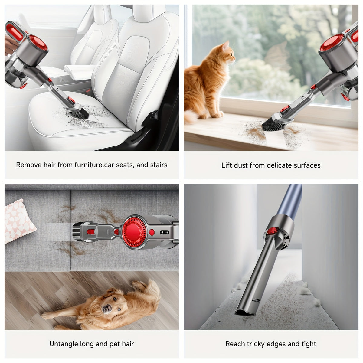 Aspiradora ligera de 35-45 kPa con LED verde mejorado, cepillo antienredos, batería extraíble, múltiples niveles de succión, hasta 45 minutos de autonomía, accesorio para coche de mujer, aspiradora para alfombras, pelo d